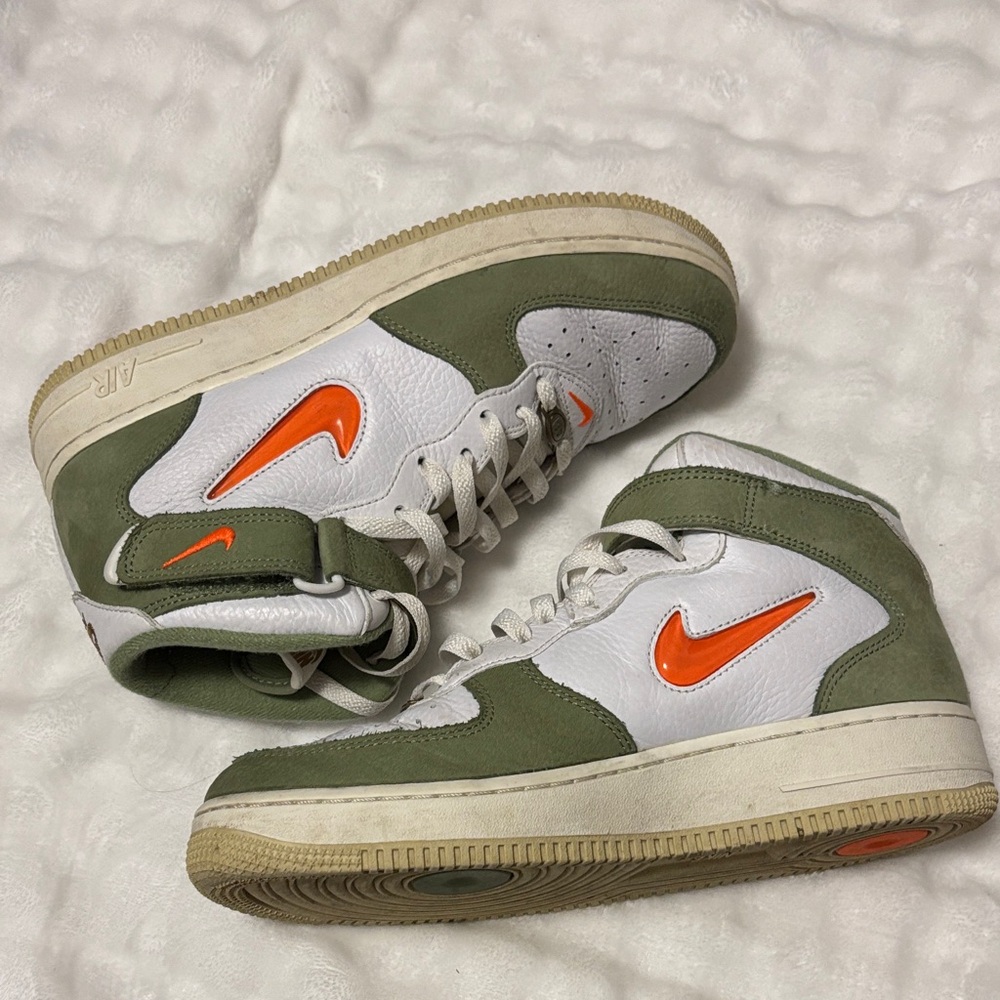 Nike Green and White Sneakers with Orange Accents